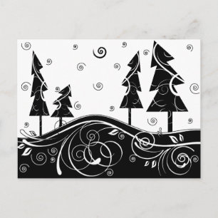 Cartão Postal De Festividades b&w Christmas trees
