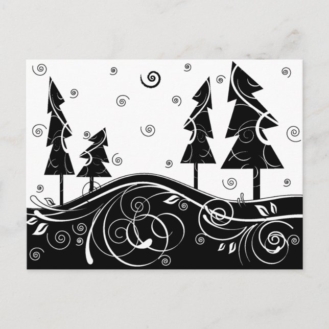 Cartão Postal De Festividades b&w Christmas trees (Frente)