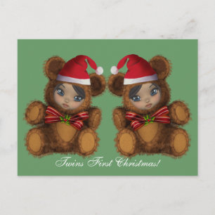 Cartão Postal De Festividades Baby Bear Santa Twins First Christmas Postcard