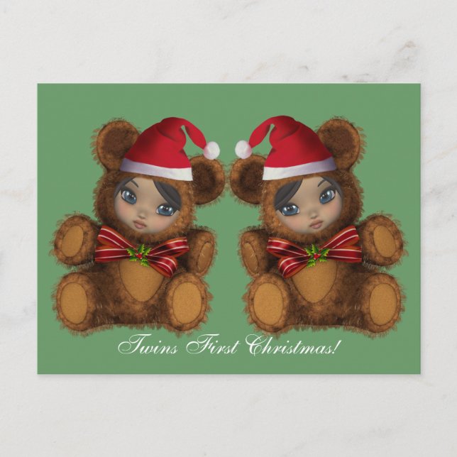 Cartão Postal De Festividades Baby Bear Santa Twins First Christmas Postcard (Frente)