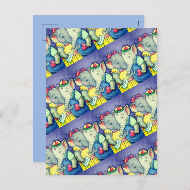 CARTÃO POSTAL DE FESTIVIDADES BABY ELEFANTS PRIMEIRO AMOR, AMIGOS DO PACHYDERM. (Frente/Verso)