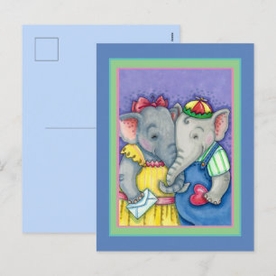 CARTÃO POSTAL DE FESTIVIDADES BABY ELEFANTS PRIMEIRO AMOR, AMIGOS DO PACHYDERM.