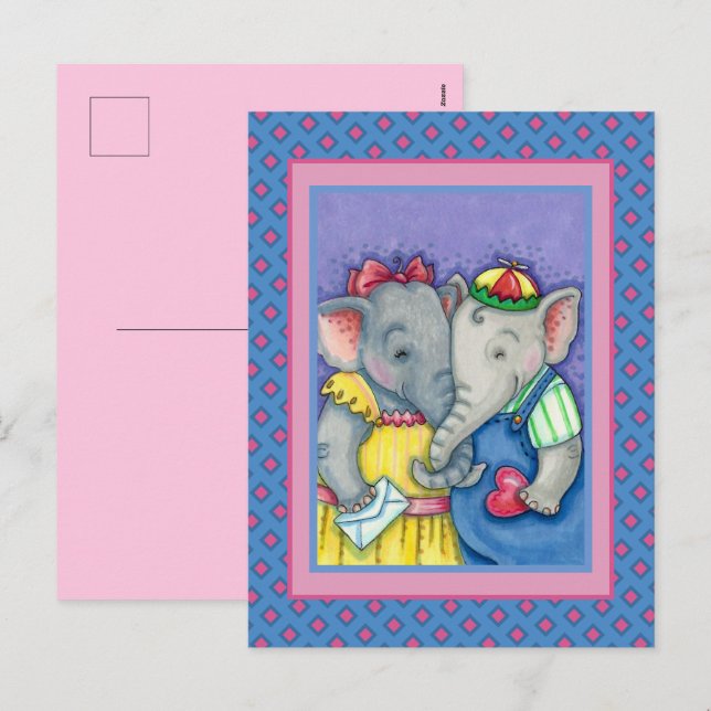 CARTÃO POSTAL DE FESTIVIDADES BABY ELEFANTS PRIMEIRO AMOR, AMIGOS DO PACHYDERM. (Frente/Verso)