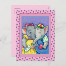 CARTÃO POSTAL DE FESTIVIDADES BABY ELEFANTS PRIMEIRO AMOR, AMIGOS DO PACHYDERM.