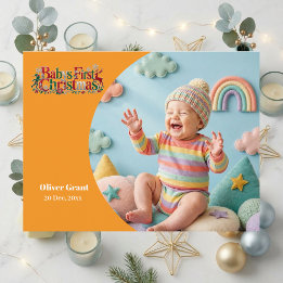 Cartão Postal De Festividades Baby's First Christmas Modern Typography Photo 