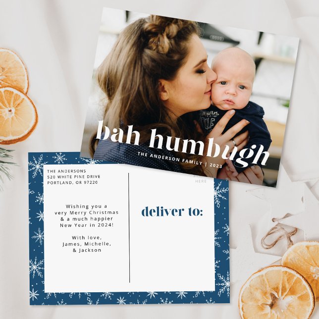 Cartão Postal De Festividades Bah Humbug Ugh Marinha Foto Divertida (Criador carregado)