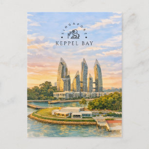Cartão Postal De Festividades Baía de Keppel Singapura Paisagem aquarela