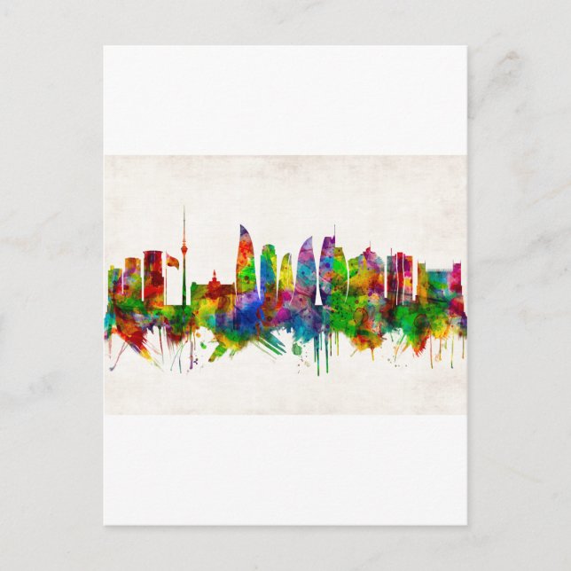 Cartão Postal De Festividades Baku Azerbaijão Skyline (Frente)