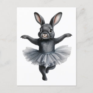 Cartão Postal De Festividades Balé de dança de bailarina de coelho preto-branco