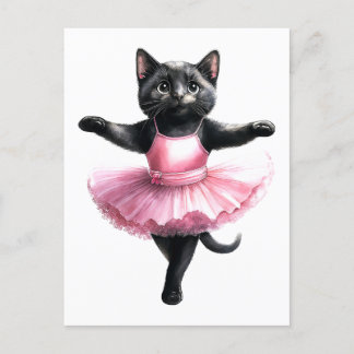 Cartão Postal De Festividades Balé de dança de bailarina de gato preto