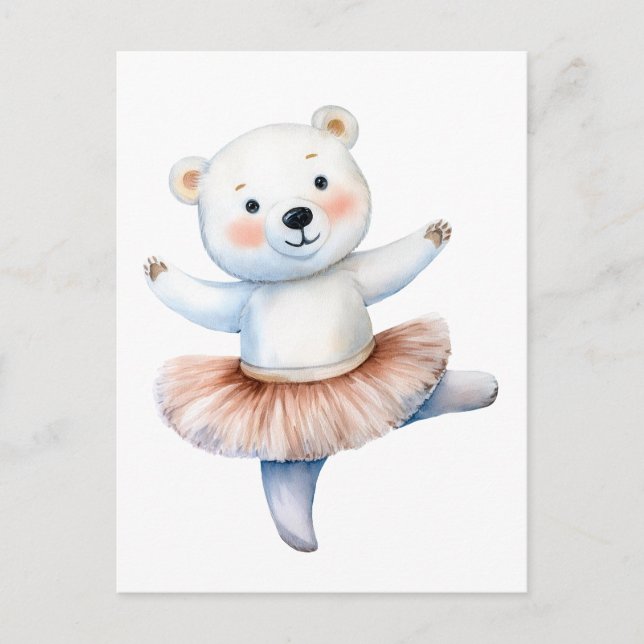 Cartão Postal De Festividades Balé de dança de bailarina de urso polar, bonito (Frente)