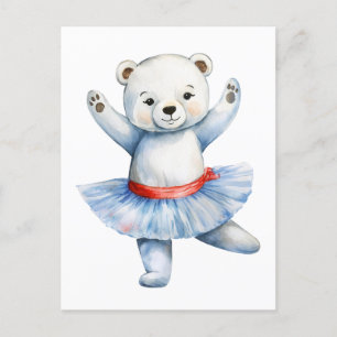 Cartão Postal De Festividades Balé de dança de bailarina de urso polar, bonito