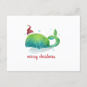 Cartão Postal De Festividades Baleia branca com Santa Chapéu