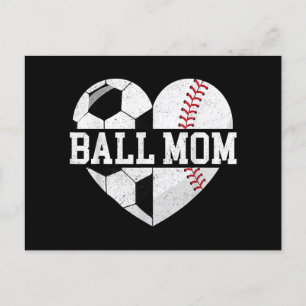 Cartão Postal De Festividades Ball Mãe Camisa Coração Engraçado Baseball Soccer