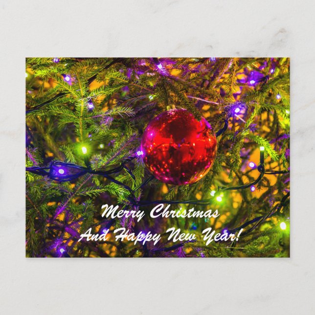 Cartão Postal De Festividades Ball Red Spruce de Natal (Frente)