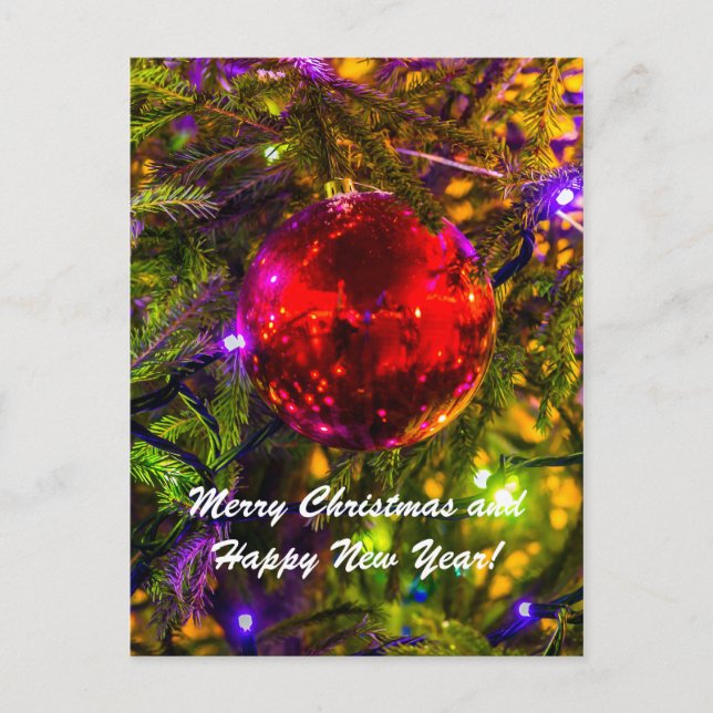 Cartão Postal De Festividades Ball Red Spruce de Natal (Frente)