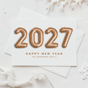 Cartão Postal De Festividades Baloão de Mylar em Folha de Ouro Rosé 2027 Feliz A