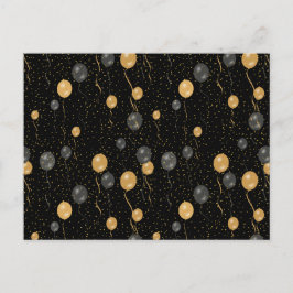 Cartão Postal De Festividades Balões Negros e Dourados Elegantes