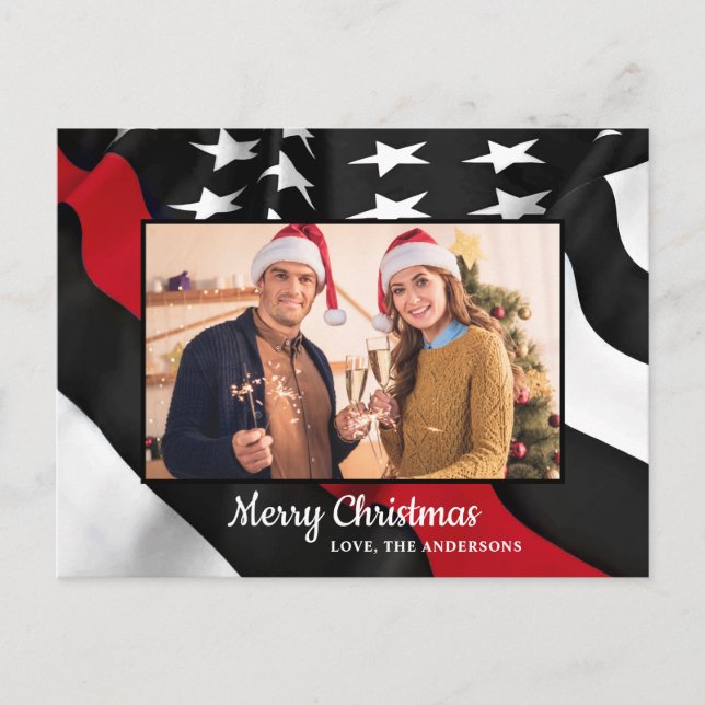 Cartão Postal De Festividades Bandeira Americana do Thin Red Line (Frente)