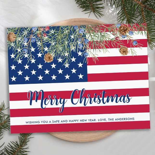 Cartão Postal De Festividades Bandeira Americana Feliz Natal Patriótico Militar (Criador carregado)