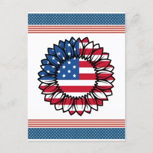 Cartão Postal De Festividades Bandeira Americana Sunflower-32222