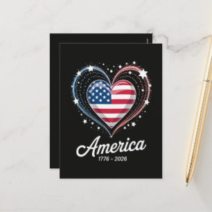 Cartão Postal De Festividades Bandeira Coração 1776 2026 4 de julho Aniversário