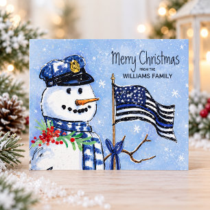 Cartão Postal De Festividades Bandeira da Linha Azul Fina da Polícia Natal Bonec