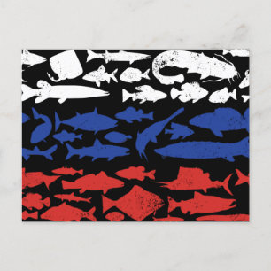 Cartão Postal De Festividades Bandeira russa feita de peixe - Design de pesca pa