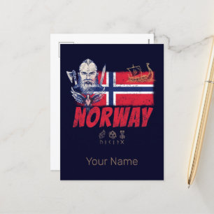Cartão Postal De Festividades Bandeira Vintage Viking Norueguesa e Souvenir de B