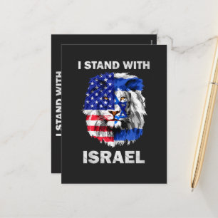 Cartão Postal De Festividades Bandeiras de Israel e EUA Leão _ Eu Estou com Isra