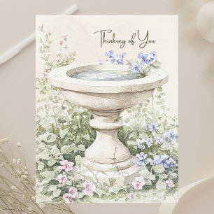 Cartão Postal De Festividades Banho de Pássaros em Aquarela Pensando em Você no