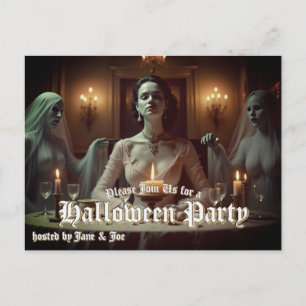 Cartão Postal De Festividades Banquete Gótico de Halloween à Luz de Velas