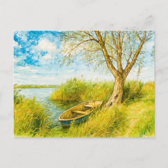Cartão Postal De Festividades Barco sob o estilo willow aquarell havelland (Frente)