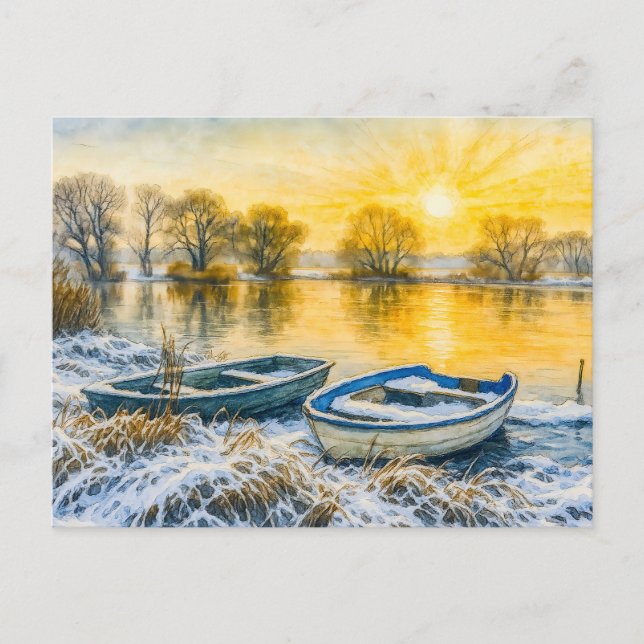 Cartão Postal De Festividades Barcos solares sobre a orla do rio aquarell (Frente)