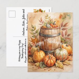 Cartão Postal De Festividades Barrel com Pumpkins Feliz Ação de Graças