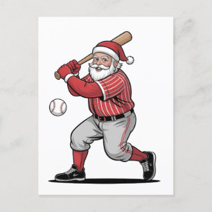 Cartão Postal De Festividades Basebol de Natal Jogando Esporte de Papai Noel 