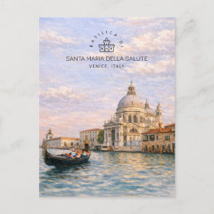 Cartão Postal De Festividades Basílica de Veneza Salute Aquarela Cúpulas Icônica