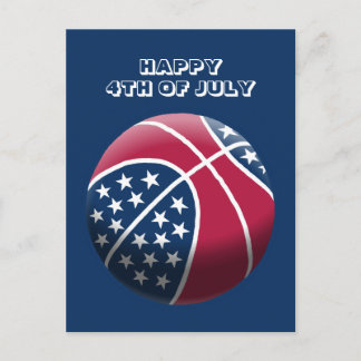Cartão Postal De Festividades Basquete Feliz 4 de Julho