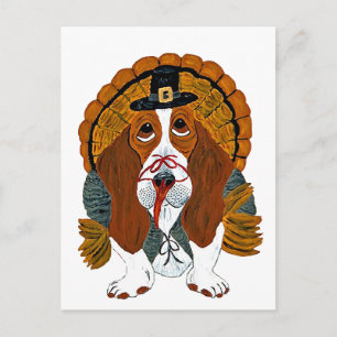 Cartão Postal De Festividades Basset Hound Ação de Graças Turquia