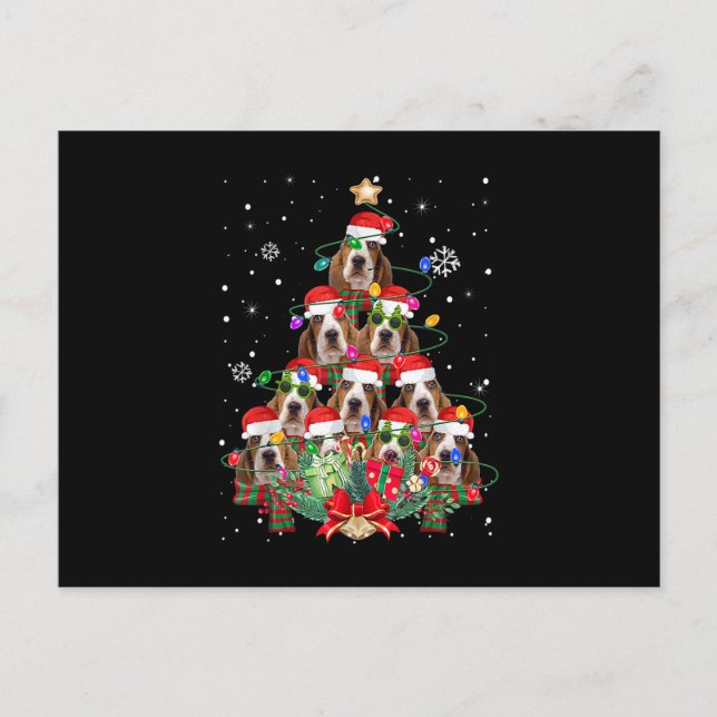Cartão Postal De Festividades Basset Hound Dogs Tree Christmas Pajama Xmas Gifts (Frente)