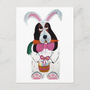 Cartão Postal De Festividades Basset Hound Paster Bunny