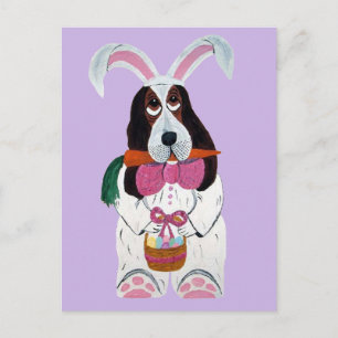 Cartão Postal De Festividades Basset Hound Paster Bunny