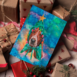 Cartão Postal De Festividades Basset Hound Raça Cachorro Natal