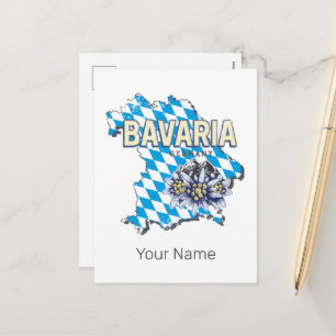 Cartão Postal De Festividades Baviera com Mapa Antigo e Desenho de Edelweiss