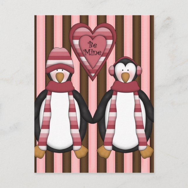 Cartão Postal De Festividades Be Mine Penguins - Customized (Frente)
