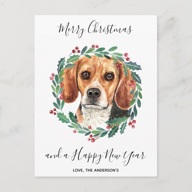 Cartão Postal De Festividades Beagle Dog Elegante Feliz Natal (Frente)