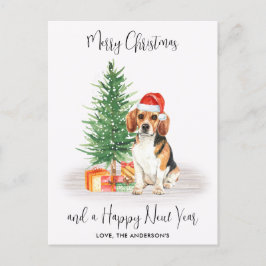 Cartão Postal De Festividades Beagle Dog Papais noeis Árvore Festiva Feliz Natal