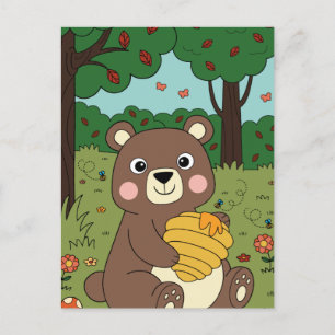 Cartão Postal De Festividades Bear da Floresta Engraçado com Jar de Mel