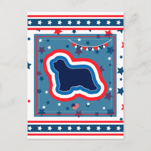 Cartão Postal De Festividades Bearded Collie Patriótico Vermelho Branco Azul 4 d