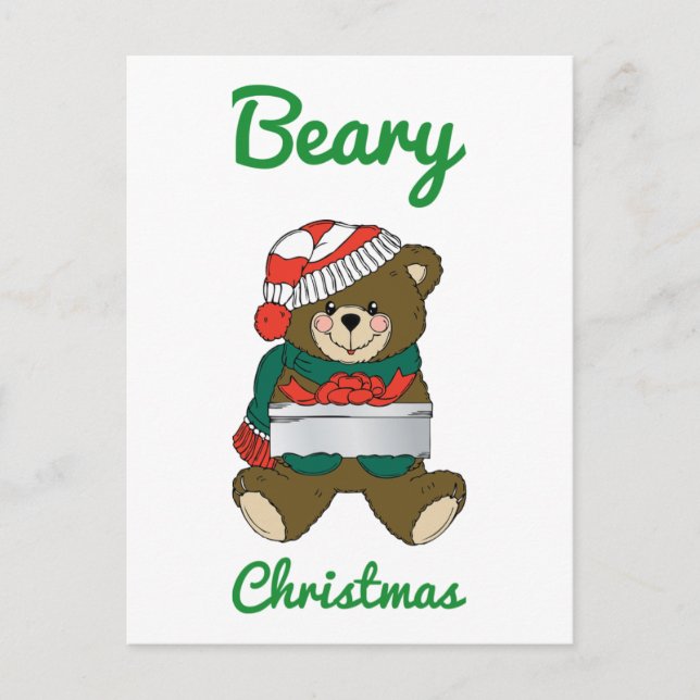 Cartão Postal De Festividades Beary Christmas Teddy Bear Feliz Desejo de Natal (Frente)